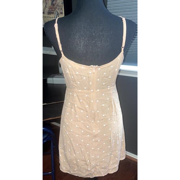 Olivaceous- Light Tan/Cream and White  Polka Dot Sun Dress Size M - Picture 2 of 6